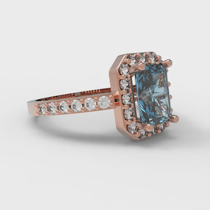 2.16 cttw Emerald Cut Natural Swiss Blue Topaz Bridal Set - Solid Rose Gold Engagement Ring & Wedding Band