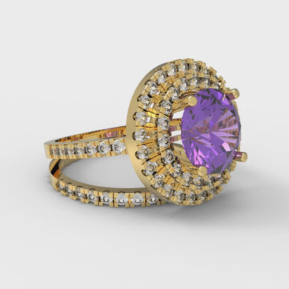 2.73 cttw Round Cut Simulated Alexandrite Bridal Set - Solid Yellow Gold Engagement Ring & Wedding Band
