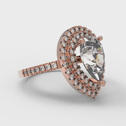 2.48 cttw Zirconia Simulated Diamond Hidden Halo Engagement Ring - Solid Rose Gold (VVS1, Pear Cut,10X7mm )