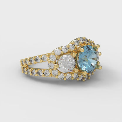 2.16 cttw Natural Sky Blue Topaz Three-Stone Engagement Ring - Solid Gold (Round Cut,6.5mm)
