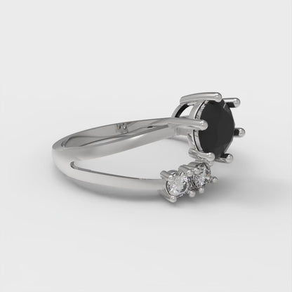 0.87 cttw Natural Onyx Three-Stone Engagement Ring - Solid White Gold (VVS1, Round Cut,6.0mm)