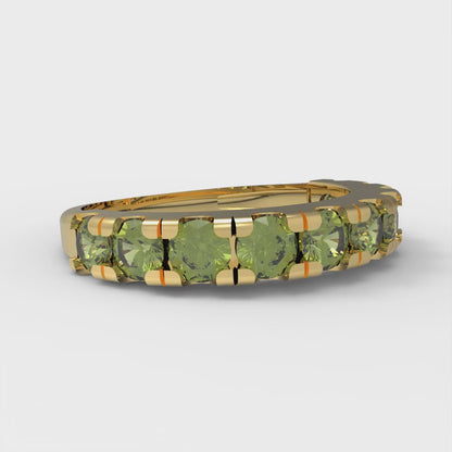 1 cttw Natural Peridot Round Cut Yellow Gold Eternity Wedding Band