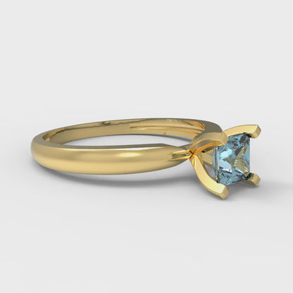 0.5 cttw Natural Aquamarine Solitaire  Engagement Ring - Solid Gold (Princess Cut,4mm)