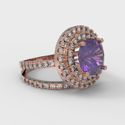 2.73 cttw Round Cut Natural Amethyst Bridal Set - Solid Rose Gold Engagement Ring & Wedding Band