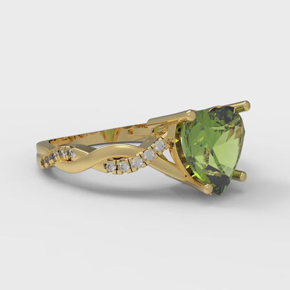 2.1 cttw Natural Peridot Solitaire with Zirconia Simulated Diamond Accents Engagement Ring - Solid Gold (Heart Cut,8mm)