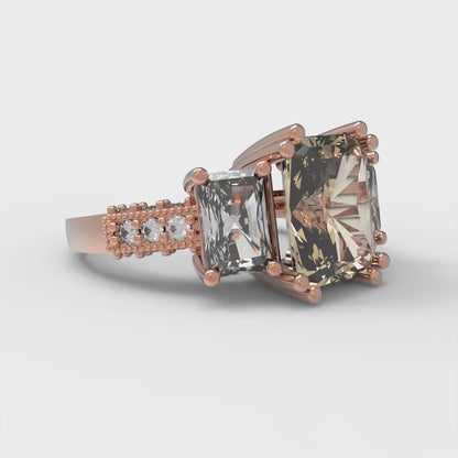4.27 cttw Natural Morganite Three-Stone Engagement Ring - Solid Gold (Emerald Cut,9x7mm)