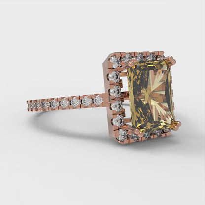 1.86 cttw Zirconia Simulated Yellow Diamond Solitaire with Zirconia Simulated Diamond Accents Engagement Ring - Solid Gold (VVS1, Emerald Cut,7.5x5.5mm)