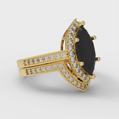 2.4875 cttw Marquise Cut Natural Onyx Bridal Set - Solid Yellow Gold Engagement Ring & Wedding Band