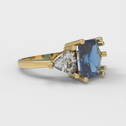 2.82 cttw Simulated Tanzanite Three-Stone Engagement Ring - Solid Gold (Emerald Cut,8x6mm)