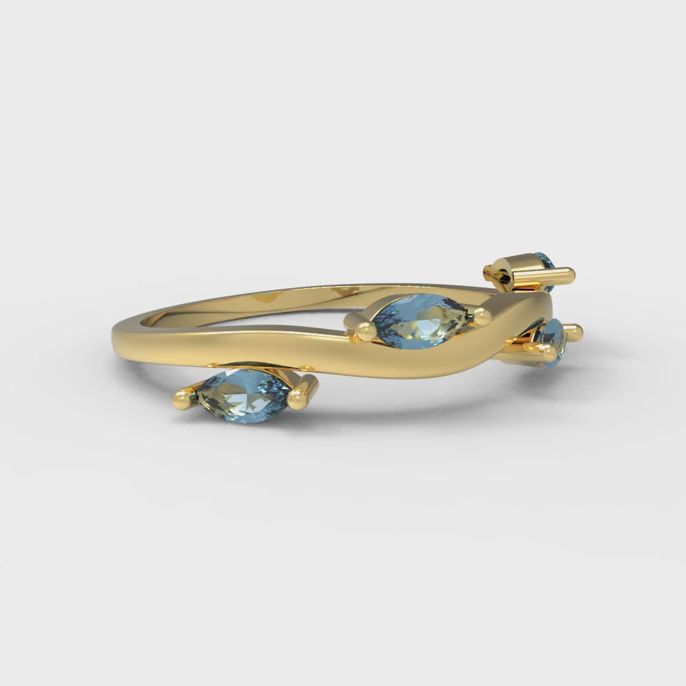 0.4 cttw Natural Sky Blue Topaz Marquise Cut Yellow Gold Eternity Wedding Band