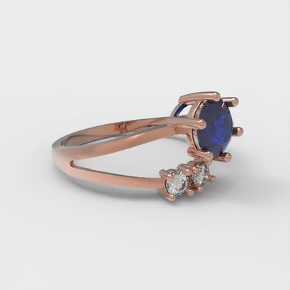0.87 cttw Simulated Blue Sapphire Three-Stone Engagement Ring - Solid Gold (Round Cut,6.0mm)