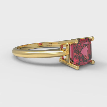 1 cttw Simulated Pink Tourmaline Solitaire  Engagement Ring - Solid Yellow Gold (VVS1, Asscher Cut,6mm)