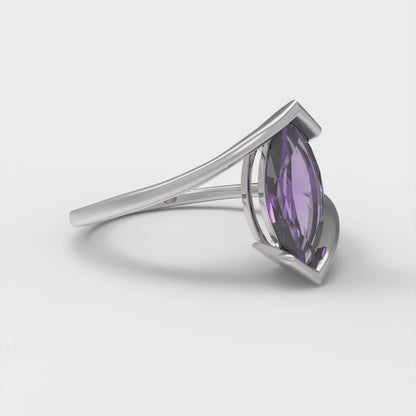 1 cttw Natural Amethyst Solitaire  Engagement Ring - Solid White Gold (VVS1, Marquise Cut,10x8mm )