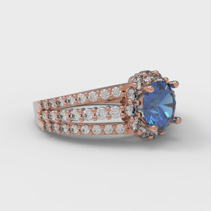 1.83 cttw Simulated Tanzanite Hidden Halo Engagement Ring - Solid Gold (Round Cut,6.5mm)