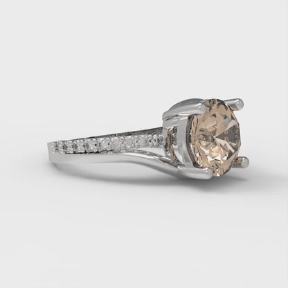 1.71 cttw Yellow Moissanite Solitaire with Zirconia Simulated Diamond Accents Engagement Ring - Solid White Gold (VVS1, Round Cut,7.5mm)