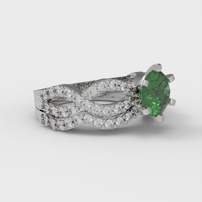 1.57 cttw Round Cut Simulated Emerald Bridal Set - Solid White Gold  Engagement Ring & Wedding Band