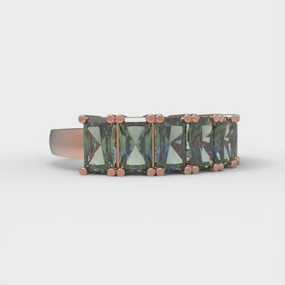 2.61 cttw Blue Moissanite Emerald Cut Rose Gold Eternity Wedding Band