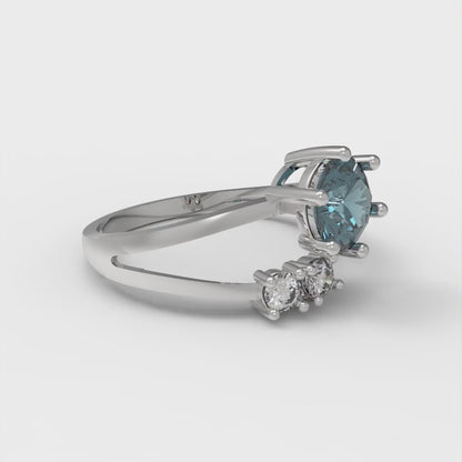 0.87 cttw Natural London Blue Topaz Three-Stone Engagement Ring - Solid White Gold (VVS1, Round Cut,6.0mm)