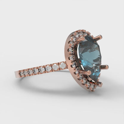 2.38 cttw Natural London Blue Topaz Hidden Halo Engagement Ring - Solid Gold (Pear Cut,10x7mm )