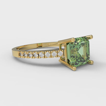 2.7 cttw Zirconia Simulated Green Diamond Solitaire with Zirconia Simulated Diamond Accents Engagement Ring - Solid Gold (VVS1, Asscher Cut,6.5mm)