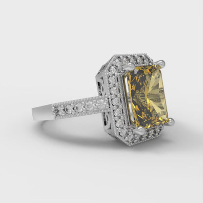 2.78 cttw Natural Citrine Hidden Halo Engagement Ring - Solid White Gold (VVS1, Emerald Cut,8.5x6.5mm)
