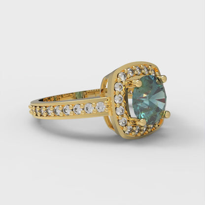 1.335 cttw Blue Moissanite Hidden Halo Engagement Ring - Solid Gold (Round Cut,6.5mm)