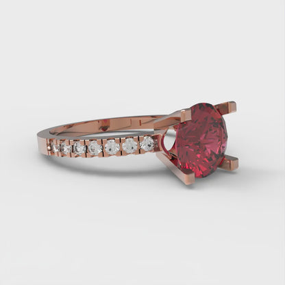 1.71 cttw Natural Garnet Solitaire with Zirconia Simulated Diamond Accents Engagement Ring - Solid Rose Gold (VVS1, Round Cut,7.5mm)
