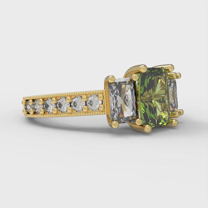1.88 cttw Natural Peridot Three-Stone Engagement Ring - Solid Gold (Emerald Cut,7x5mm)