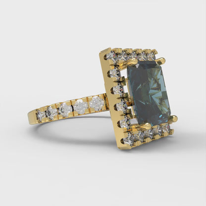 3.84 cttw Natural London Blue Topaz Solitaire with Zirconia Simulated Diamond Accents Engagement Ring - Solid Yellow Gold (VVS1, Emerald Cut,9x7mm)