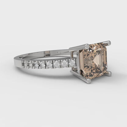 2.7 cttw Yellow Moissanite Solitaire with Zirconia Simulated Diamond Accents Engagement Ring - Solid White Gold (VVS1, Asscher Cut,6.5mm)