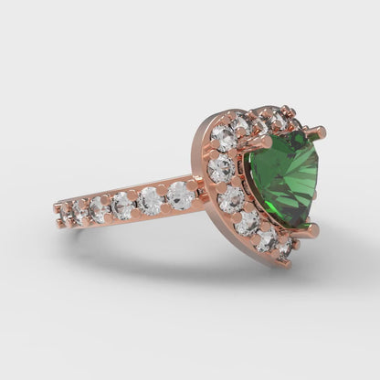 2.03 cttw Simulated Emerald Hidden Halo Engagement Ring - Solid Rose Gold (VVS1, Heart Cut,7.0mm)