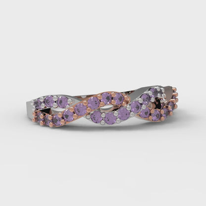 0.495 cttw Natural Amethyst Round Cut Rose/White Gold Eternity Wedding Band
