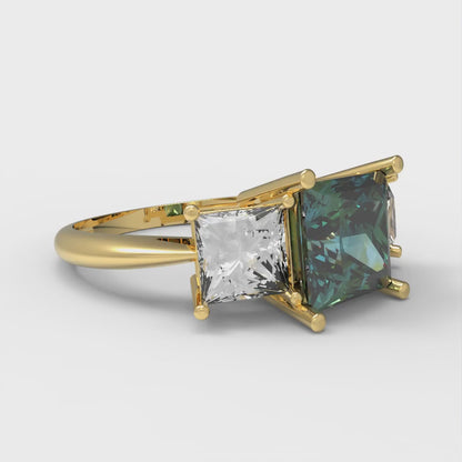 2.5 cttw Blue Moissanite Three-Stone Engagement Ring - Solid Gold (Princess Cut,6.5 mm)