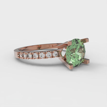 1.71 cttw Zirconia Simulated Green Diamond Solitaire with Zirconia Simulated Diamond Accents Engagement Ring - Solid Rose Gold (VVS1, Round Cut,7.5mm)