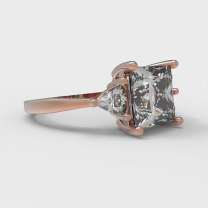 2.32 cttw White Sapphire Three-Stone Engagement Ring - Solid Rose Gold (VVS1, Princess Cut,7.0mm)