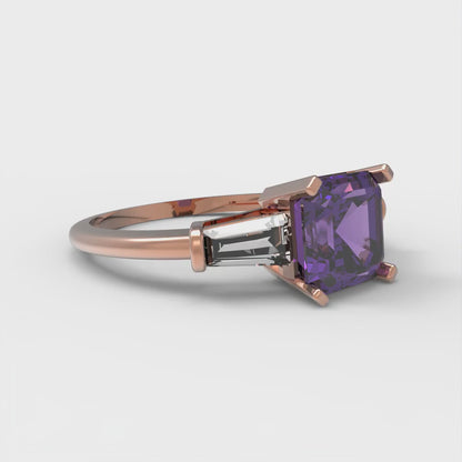 1.62 cttw Natural Amethyst Three-Stone Engagement Ring - Solid Gold (Square Emerald Cut,6.5X6.5mm)
