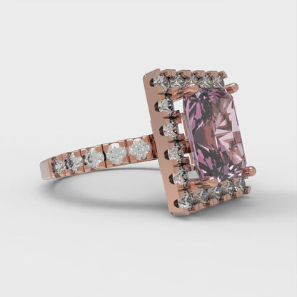 3.84 cttw Zirconia Simulated Pink Diamond Solitaire with Zirconia Simulated Diamond Accents Engagement Ring - Solid Rose Gold (VVS1, Emerald Cut,9x7mm)