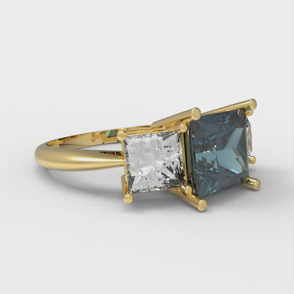 2.5 cttw Natural London Blue Topaz Three-Stone Engagement Ring - Solid Gold (Princess Cut,6.5 mm)