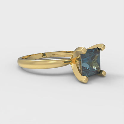 1.5 cttw Natural London Blue Topaz Solitaire  Engagement Ring - Solid Gold (Princess Cut,6.5mm)