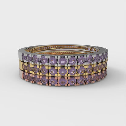 0.855 cttw Natural Amethyst Round Cut White/Rose/Yellow Gold Eternity Wedding Band