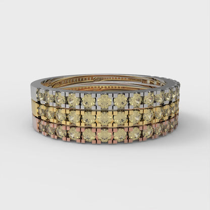 0.855 cttw Simulated Yellow Diamond Round Cut White/Rose/Yellow Gold Eternity Wedding Band