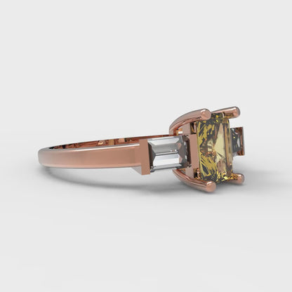 0.8 cttw Natural Citrine Three-Stone Engagement Ring - Solid Gold (Emerald Cut,6x4mm)