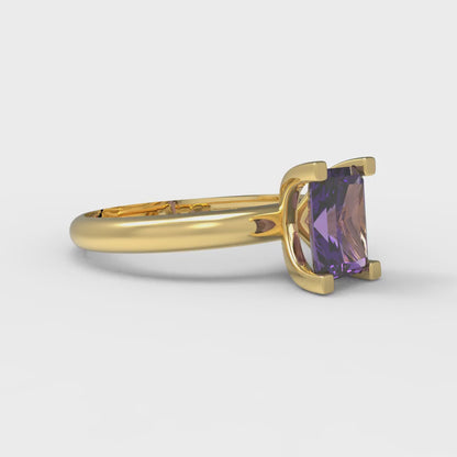 1 cttw Natural Amethyst Solitaire  Engagement Ring - Solid Gold (Emerald Cut,7X5mm)