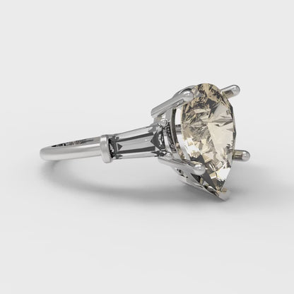 2.5 cttw Natural Morganite Three-Stone Engagement Ring - Solid Gold (Pear Cut,10x7mm)