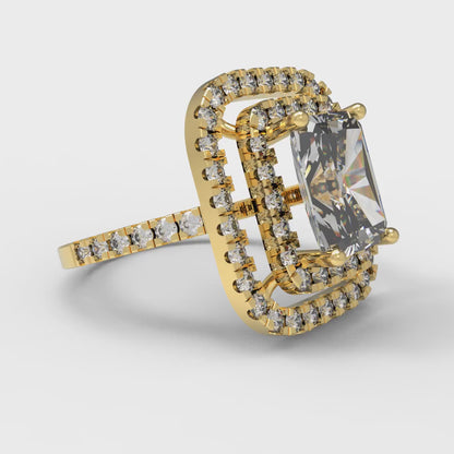 2.62 cttw Moissanite Hidden Halo Engagement Ring - Solid Yellow Gold (VVS1, Emerald Cut,8X6.0mm)