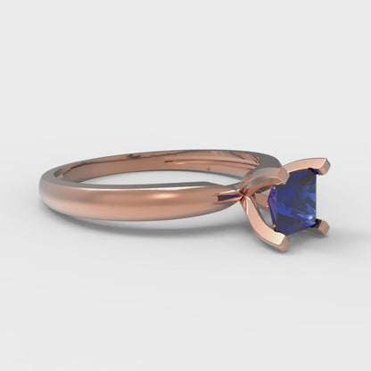 0.5 cttw Simulated Blue Sapphire Solitaire  Engagement Ring - Solid Gold (Princess Cut,4.5mm)