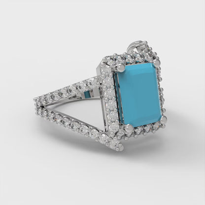 1.935 cttw Simulated Turquoise Hidden Halo Engagement Ring - Solid Gold (Emerald Cut,7.5x5.5mm)