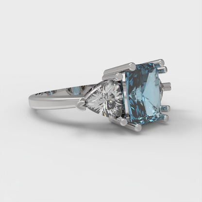 2.82 cttw Natural Aquamarine Three-Stone Engagement Ring - Solid Gold (Emerald Cut,8x6mm)