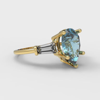 2.5 cttw Natural Swiss Blue Topaz Three-Stone Engagement Ring - Solid Gold (Pear Cut,10x7mm)