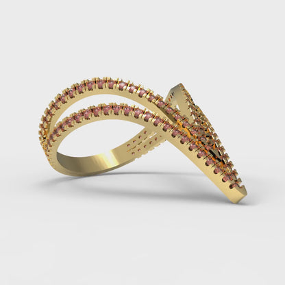 0.525 cttw Simulated Pink Tourmaline Statement Engagement Ring - Solid Yellow Gold (VVS1, Round Cut,1.0mm)